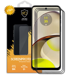 3-Pack Motorola Moto G14 Screenprotectors, MobyDefend Gehard Glas Screensavers, Zwarte Randen