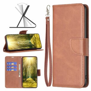 iPhone 15 Hoesje - MobyDefend Wallet Book Case Met Koord - Bruin