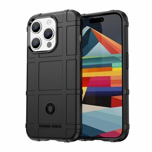 iPhone 15 Pro Hoesje, Rugged Shield TPU Gelcase, Zwart