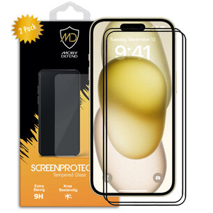 2-Pack iPhone 15 Screenprotectors - MobyDefend Screensavers Met Zwarte Randen - Gehard Glas 