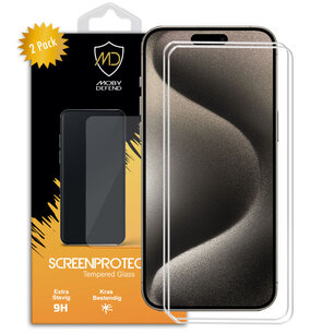 2-Pack iPhone 15 Pro Screenprotectors - MobyDefend Case-Friendly Screensavers - Gehard Glas