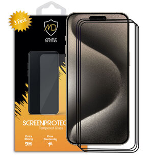 3-Pack iPhone 15 Pro Max Screenprotectors - MobyDefend Screensavers Met Zwarte Randen - Gehard Glas 