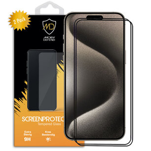 2-Pack iPhone 15 Pro Max Screenprotectors - MobyDefend Screensavers Met Zwarte Randen - Gehard Glas 