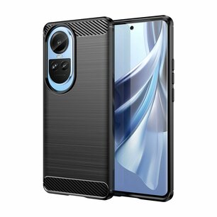 Oppo Reno10 Hoesje - MobyDefend TPU Backcover - Geborstelde Metaal & Carbon-Look - Zwart