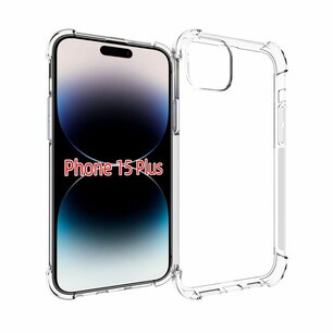 iPhone 15 Plus Hoesje, MobyDefend Transparante Shockproof TPU Gelcase, Verstevigde Hoeken, Volledig Doorzichtig