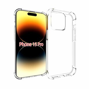 iPhone 15 Pro Hoesje, MobyDefend Transparante Shockproof TPU Gelcase, Verstevigde Hoeken, Volledig Doorzichtig