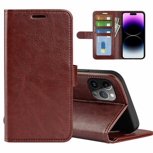 iPhone 15 Pro Max Hoesje, MobyDefend Wallet Book Case (Sluiting Achterkant), Bruin