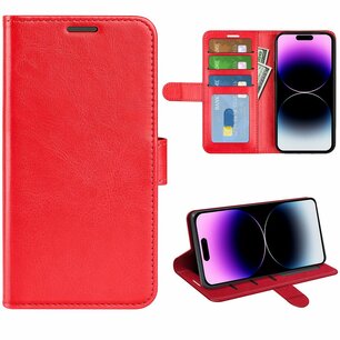 iPhone 15 Pro Max Hoesje, MobyDefend Wallet Book Case (Sluiting Achterkant), Rood