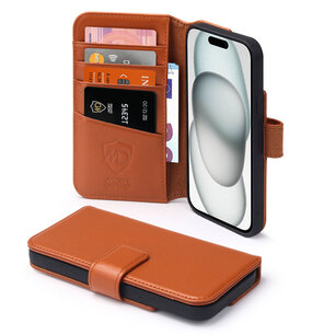 iPhone 15 Hoesje - Luxe MobyDefend Wallet Bookcase - Lichtbruin