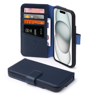 iPhone 15 Hoesje - Luxe MobyDefend Wallet Bookcase - Blauw