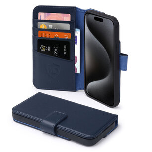 iPhone 15 Pro Hoesje, Luxe MobyDefend Wallet Bookcase, Blauw
