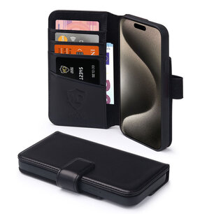 iPhone 15 Pro Max Hoesje, Luxe MobyDefend Wallet Bookcase, Zwart
