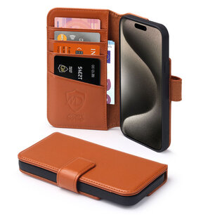 iPhone 15 Pro Max Hoesje, Luxe MobyDefend Wallet Bookcase, Lichtbruin