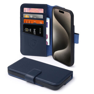 iPhone 15 Pro Max Hoesje, Luxe MobyDefend Wallet Bookcase, Blauw