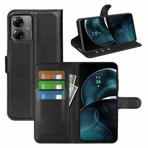 Motorola Moto G14 Hoesje, MobyDefend Kunstleren Wallet Book Case (Sluiting Voorkant), Zwart