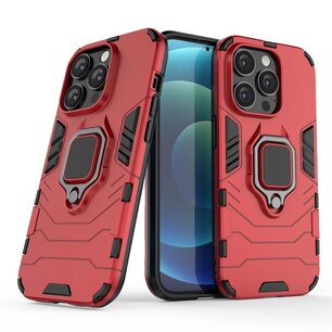 iPhone 15 Pro Hoesje, MobyDefend Dubbelgelaagde Pantsercase Met Standaard, Rood