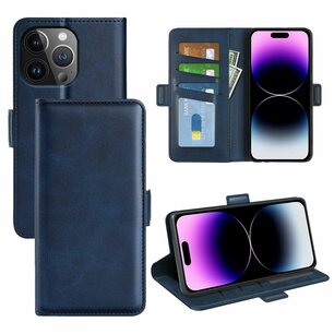 iPhone 15 Pro Hoesje, MobyDefend Luxe Wallet Book Case (Sluiting Zijkant), Blauw