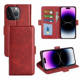 iPhone 15 Pro Hoesje, MobyDefend Luxe Wallet Book Case (Sluiting Zijkant), Rood