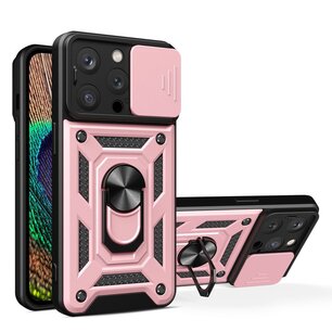 iPhone 15 Pro Max Hoesje, MobyDefend Pantsercase Met Draaibare Ring, Rosé