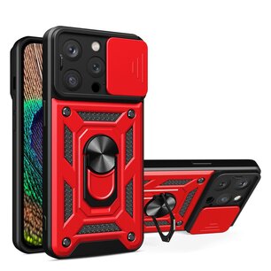 iPhone 15 Pro Max Hoesje, MobyDefend Pantsercase Met Draaibare Ring, Rood