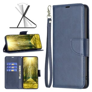 Motorola Moto G54 Hoesje, MobyDefend Wallet Book Case Met Koord, Blauw