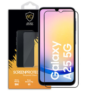 Samsung Galaxy A25 Screenprotector, MobyDefend Gehard Glas Screensaver, Zwarte Randen