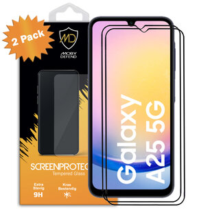 2-Pack Samsung Galaxy A25 Screenprotectors, MobyDefend Gehard Glas Screensavers, Zwarte Randen