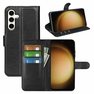 Samsung Galaxy S24 Plus (S24+) Hoesje, MobyDefend Kunstleren Wallet Book Case (Sluiting Voorkant), Zwart