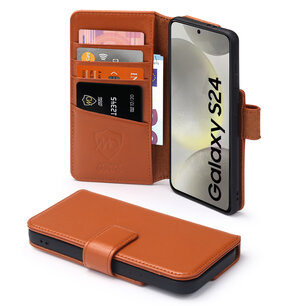 Samsung Galaxy S24 Hoesje, Luxe MobyDefend Wallet Bookcase, Bruin