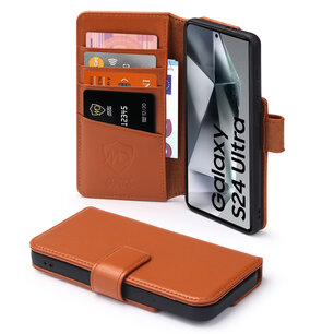 Samsung Galaxy S24 Ultra Hoesje, Luxe MobyDefend Wallet Bookcase, Bruin