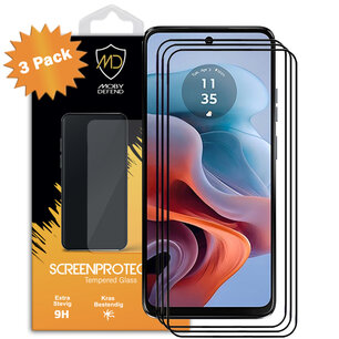 3-Pack Motorola Moto G34 Screenprotectors, MobyDefend Gehard Glas Screensavers, Zwarte Randen