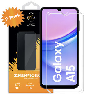 2-Pack Samsung Galaxy A15 Screenprotectors, MobyDefend Case-Friendly Gehard Glas Screensavers