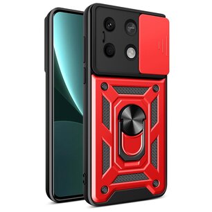 Xiaomi Redmi Note 13 5G Hoesje, MobyDefend Pantsercase Met Draaibare Ring, Rood