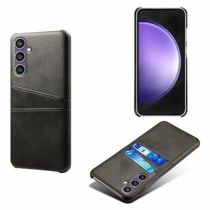 Samsung Galaxy S23 FE Hoesje, MobyDefend Lederen Backcover Met Vakjes Voor Pasjes, Zwart