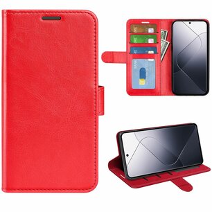 Xiaomi 14 Hoesje, MobyDefend Wallet Book Case (Sluiting Achterkant), Rood