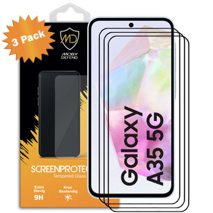 3-Pack Samsung Galaxy A35 Screenprotectors - MobyDefend Screensavers Met Zwarte Randen - Gehard Glas 