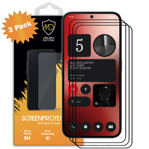 3-Pack Nothing Phone (2a) Screenprotectors - MobyDefend Screensavers Met Zwarte Randen - Gehard Glas 