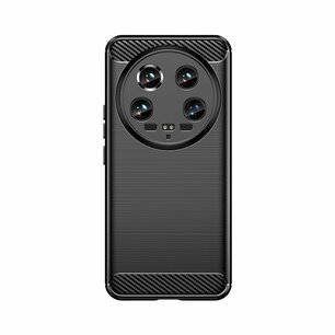 Xiaomi 14 Ultra Hoesje - MobyDefend TPU Backcover - Geborstelde Metaal & Carbon-Look - Zwart