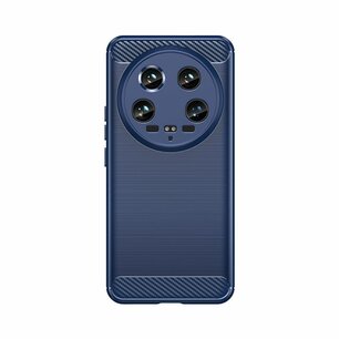 Xiaomi 14 Ultra Hoesje - MobyDefend TPU Backcover - Geborstelde Metaal & Carbon-Look - Blauw