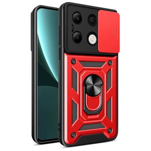 Xiaomi Redmi Note 13 4G Hoesje, MobyDefend Pantsercase Met Draaibare Ring, Rood
