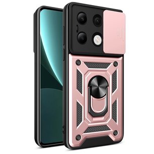 Xiaomi Redmi Note 13 4G Hoesje, MobyDefend Pantsercase Met Draaibare Ring, Rose