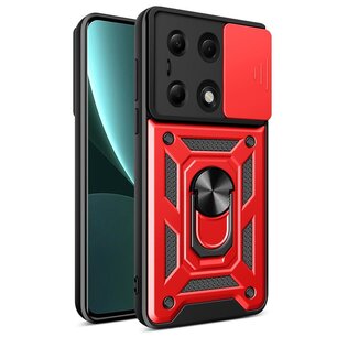 Xiaomi Redmi Note 13 Pro 4G Hoesje, MobyDefend Pantsercase Met Draaibare Ring, Rood