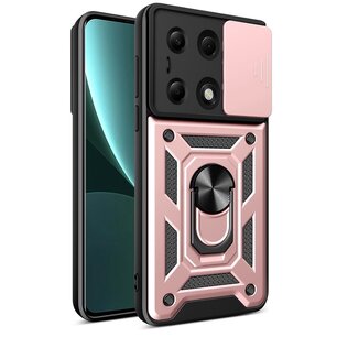 Xiaomi Redmi Note 13 Pro 4G Hoesje, MobyDefend Pantsercase Met Draaibare Ring, Rose