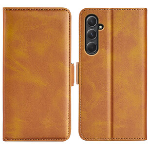 Samsung Galaxy A55 Hoesje, MobyDefend Luxe Wallet Book Case (Sluiting Zijkant), Lichtbruin