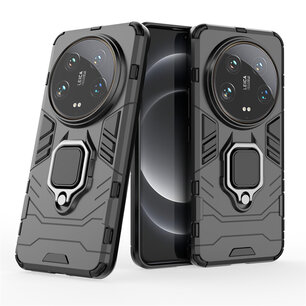 Xiaomi 14 Ultra Hoesje - MobyDefend Dubbelgelaagde Pantsercase Met Standaard - Zwart