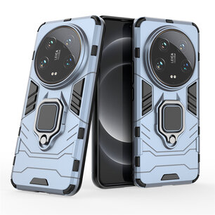 Xiaomi 14 Ultra Hoesje - MobyDefend Dubbelgelaagde Pantsercase Met Standaard - Blauw