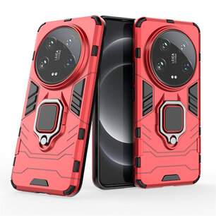 Xiaomi 14 Ultra Hoesje - MobyDefend Dubbelgelaagde Pantsercase Met Standaard - Rood