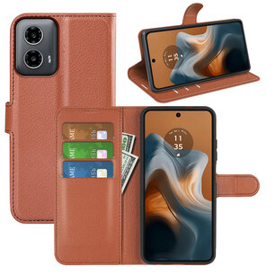 Motorola Moto G34 Hoesje, MobyDefend Kunstleren Wallet Book Case (Sluiting Voorkant), Bruin