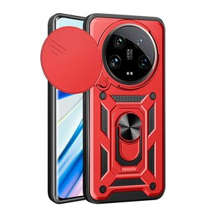Xiaomi 14 Ultra Hoesje - MobyDefend Pantsercase Met Draaibare Ring - Rood