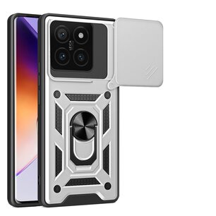 Xiaomi 14T Hoesje - MobyDefend Pantsercase Met Draaibare Ring - Zilvergrijs